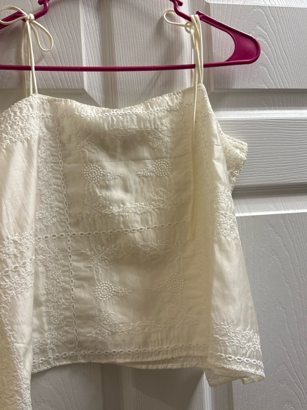 Vici Cream Embroidered Tie-Shoulder Cami
